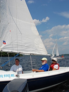 Sally Beck and crew sailing to win the Milfoil Regatta trophy